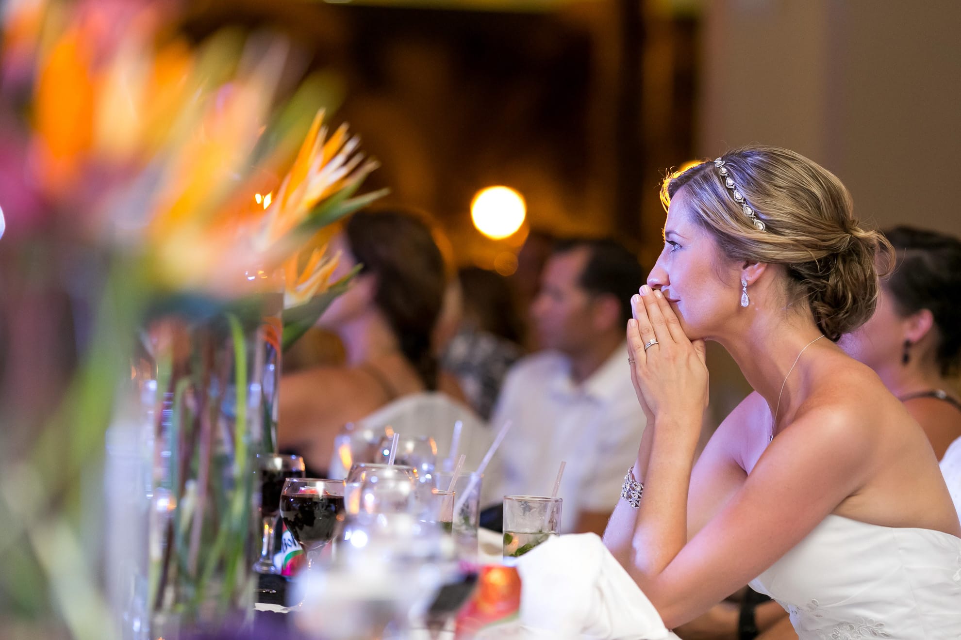 Bride during speeches during reception