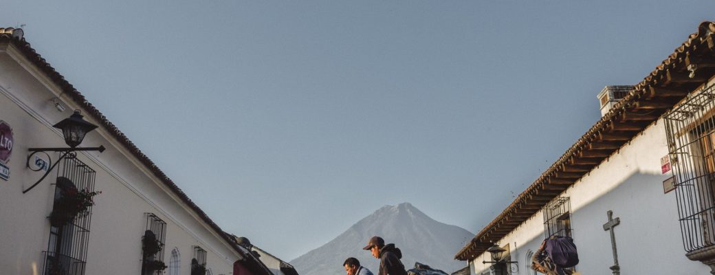 antigua guatemala with volcano