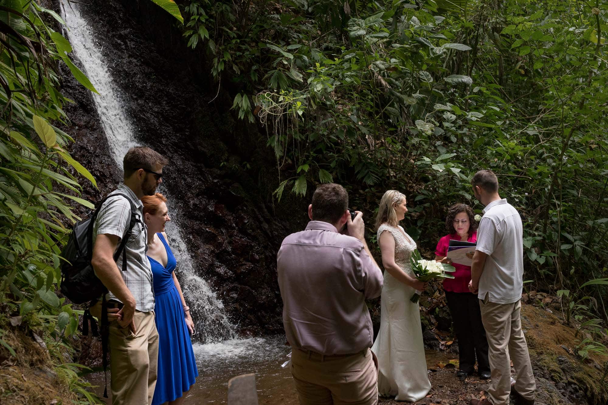 Waterfall ceremony in the Costa Rican rainforest