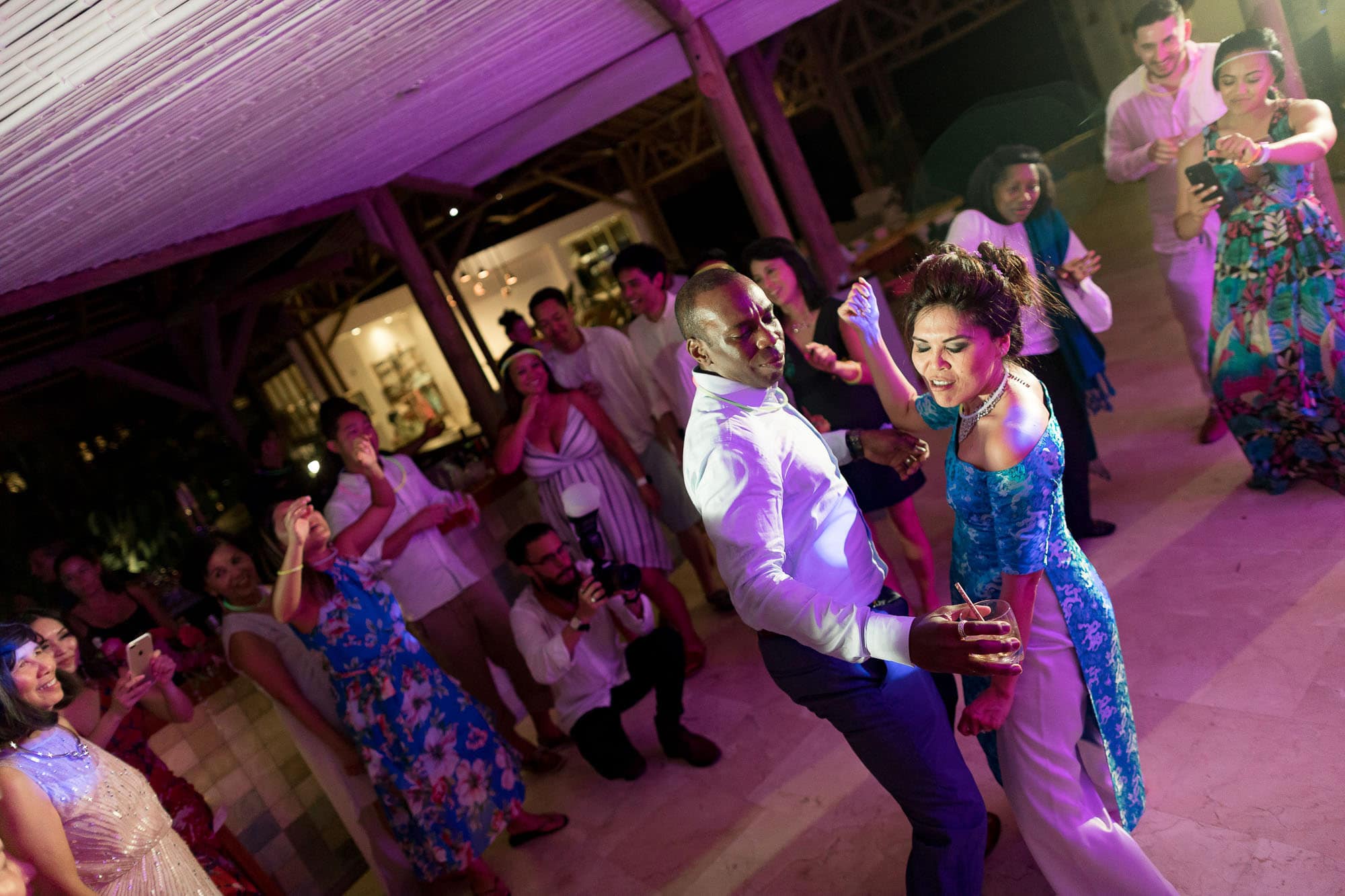Bride and groom dancing at the reception at Arenas del Mar