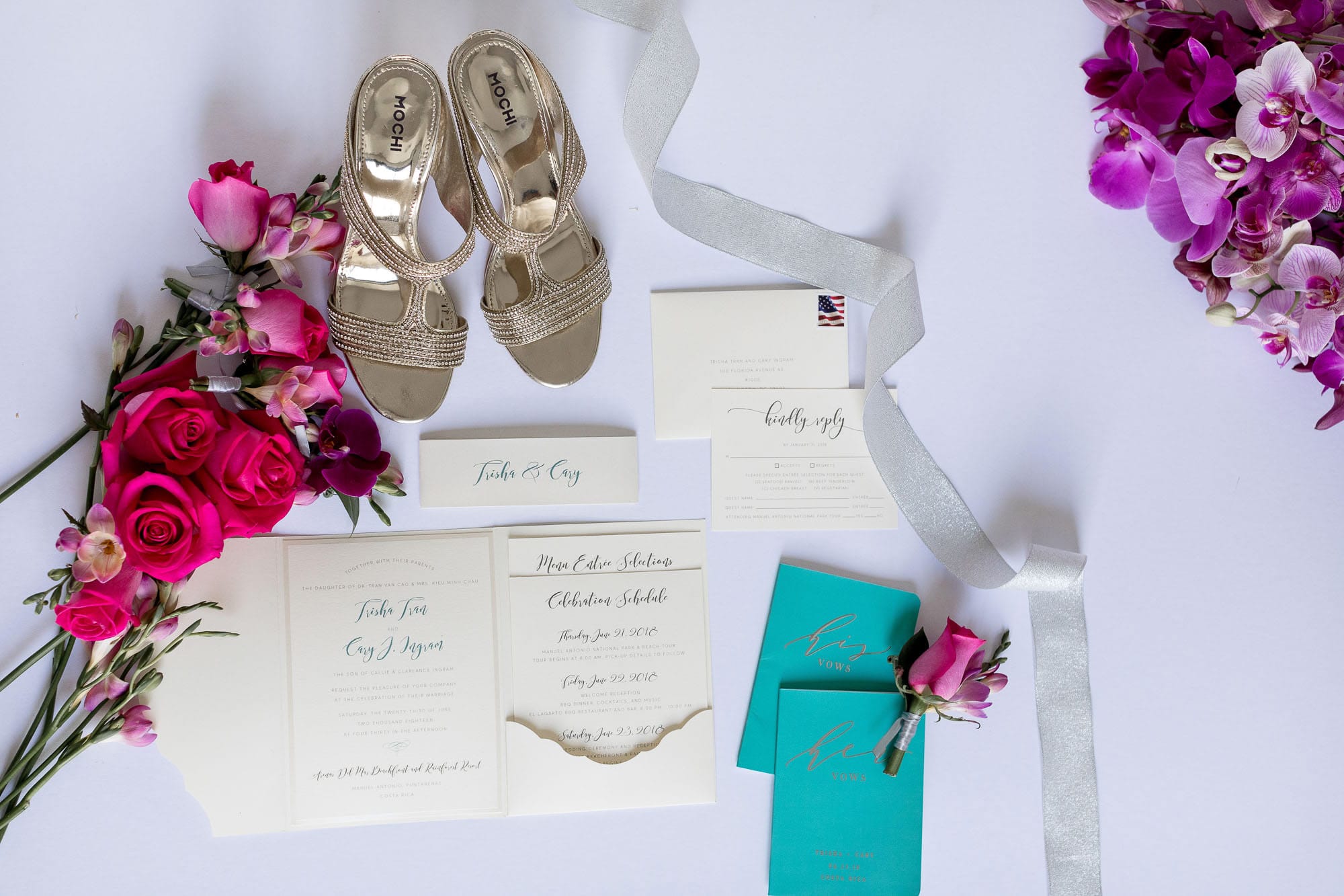 Elegant wedding shoes and invitations