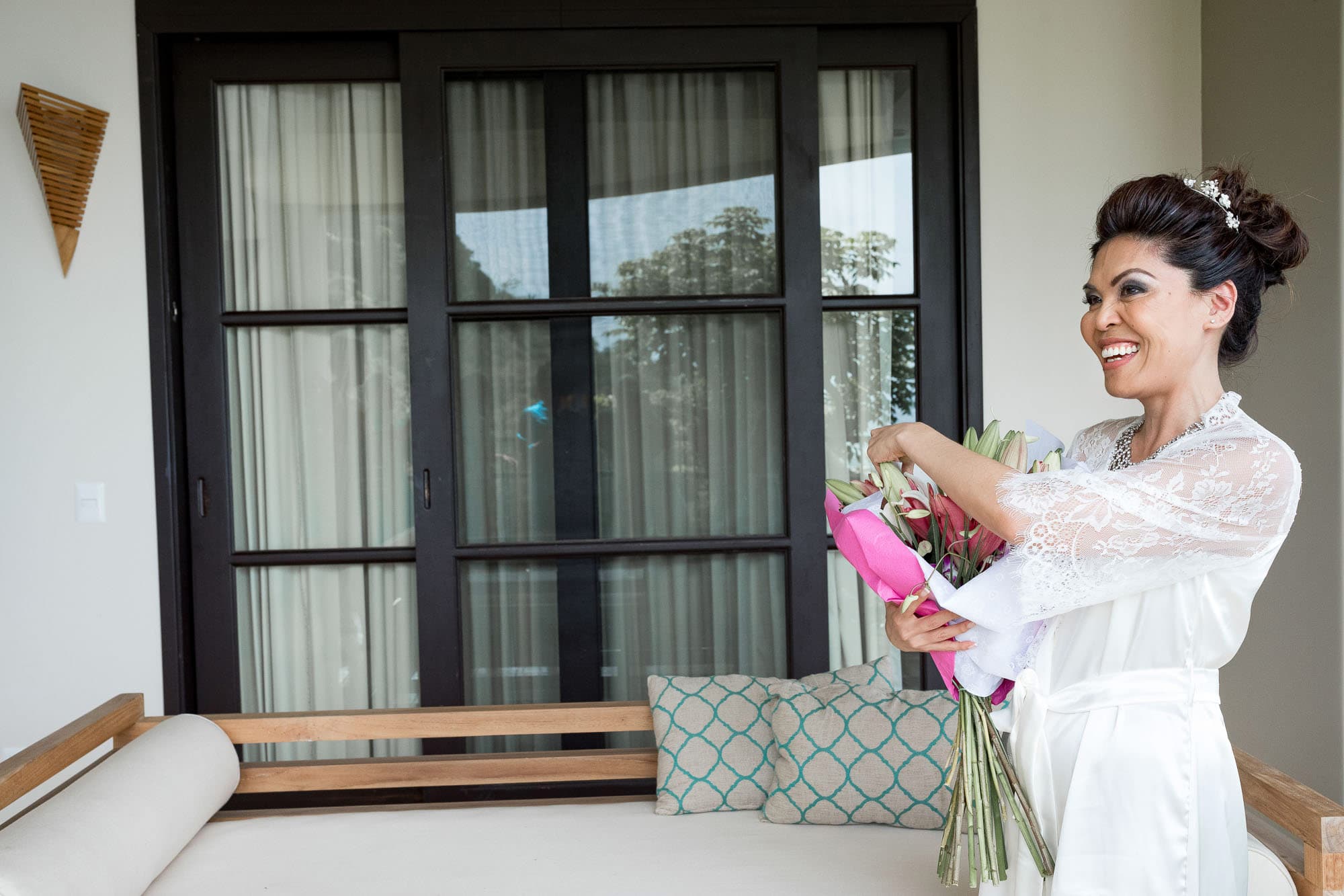 The bride with her gift bouquet