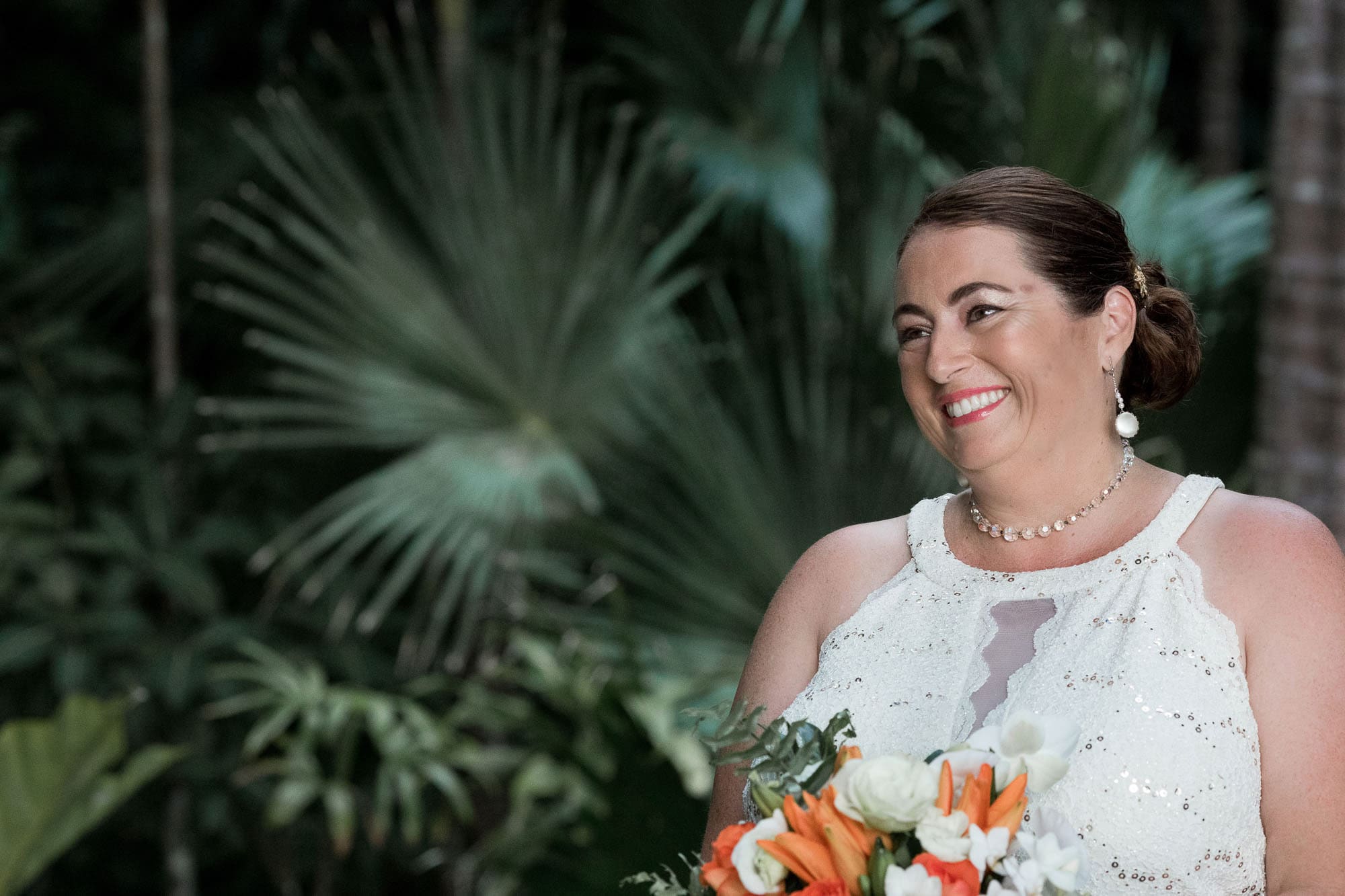 Pure happiness radiates from the bride's face
