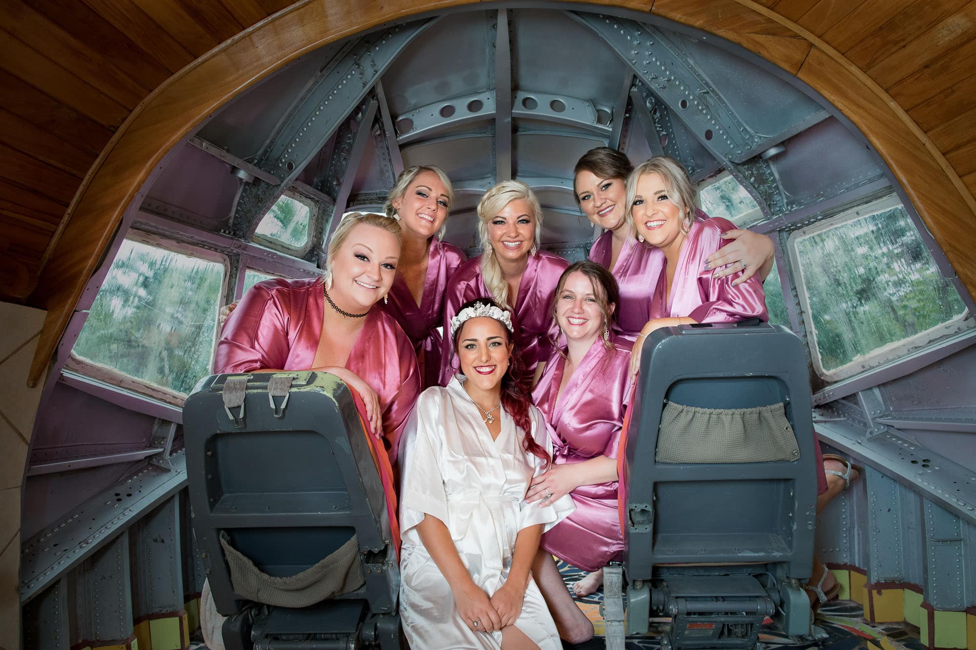 The bride and her crew in the cockpit of Costa Verde's plane!