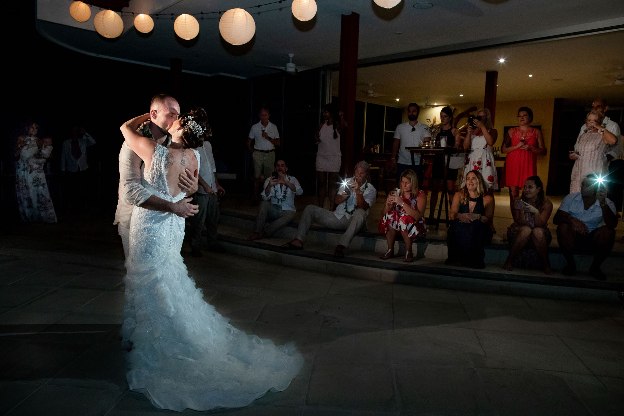 An epic shot of the bride and groom's first dance