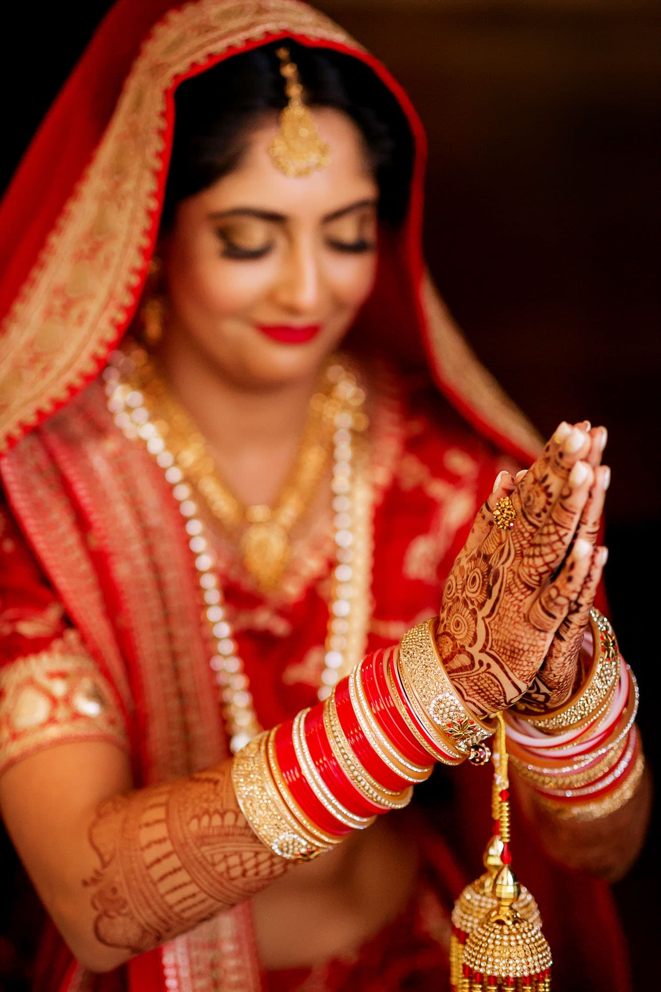 The bride is ready for her traditional Hindu Muslim wedding ceremony.