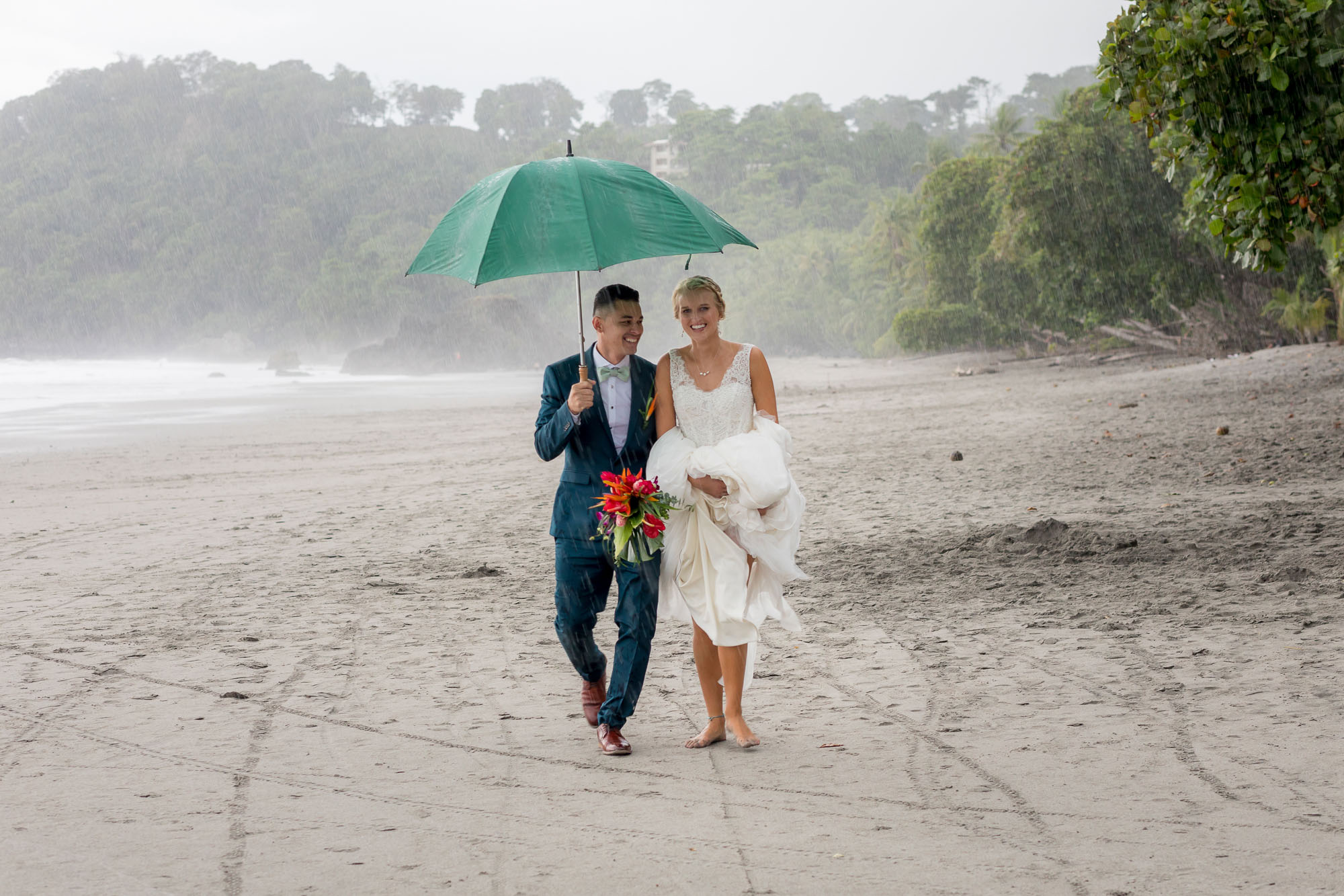 Bridal portraits after the church wedding ceremony on the beach