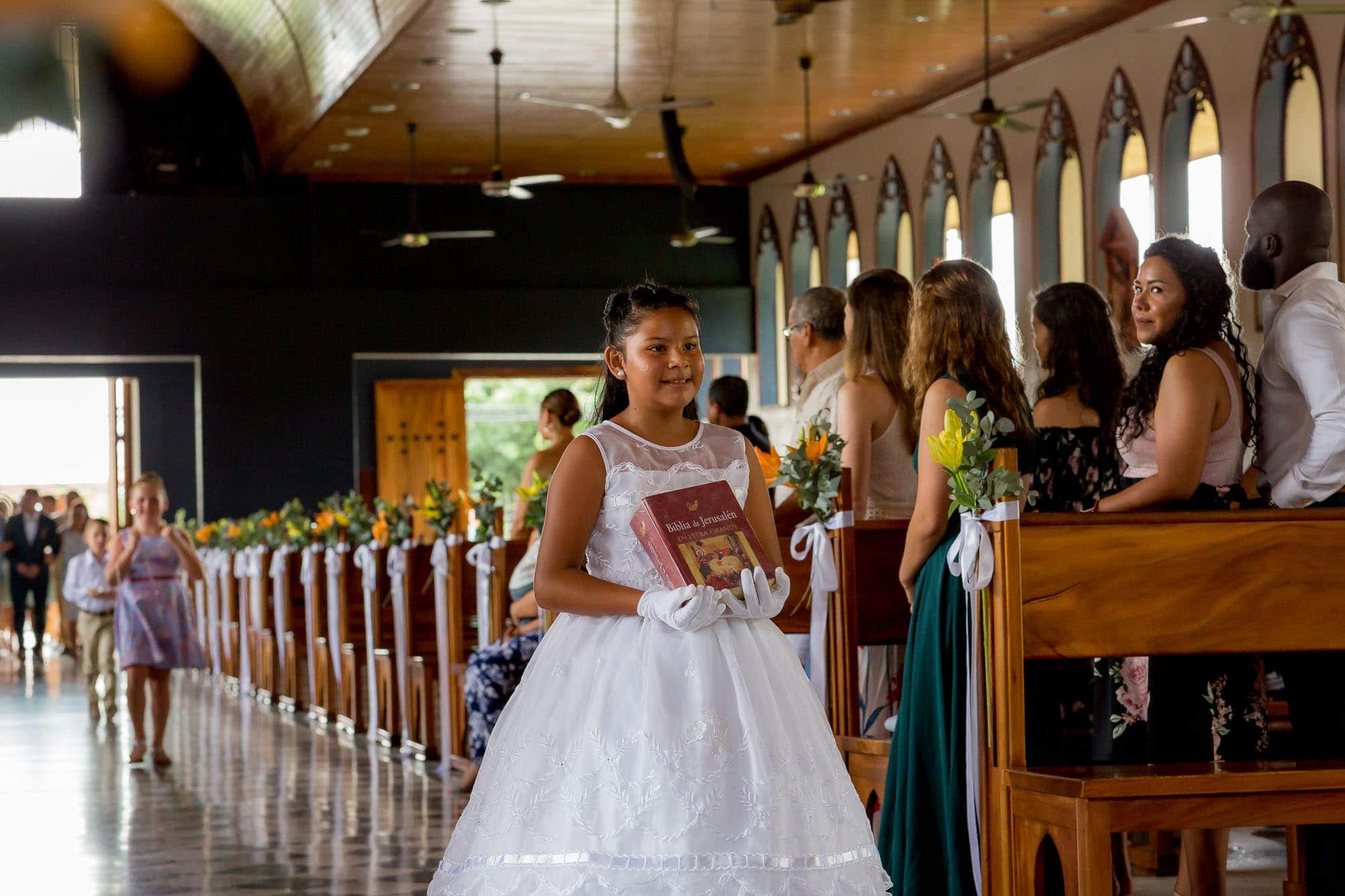 The flower girl for the church wedding