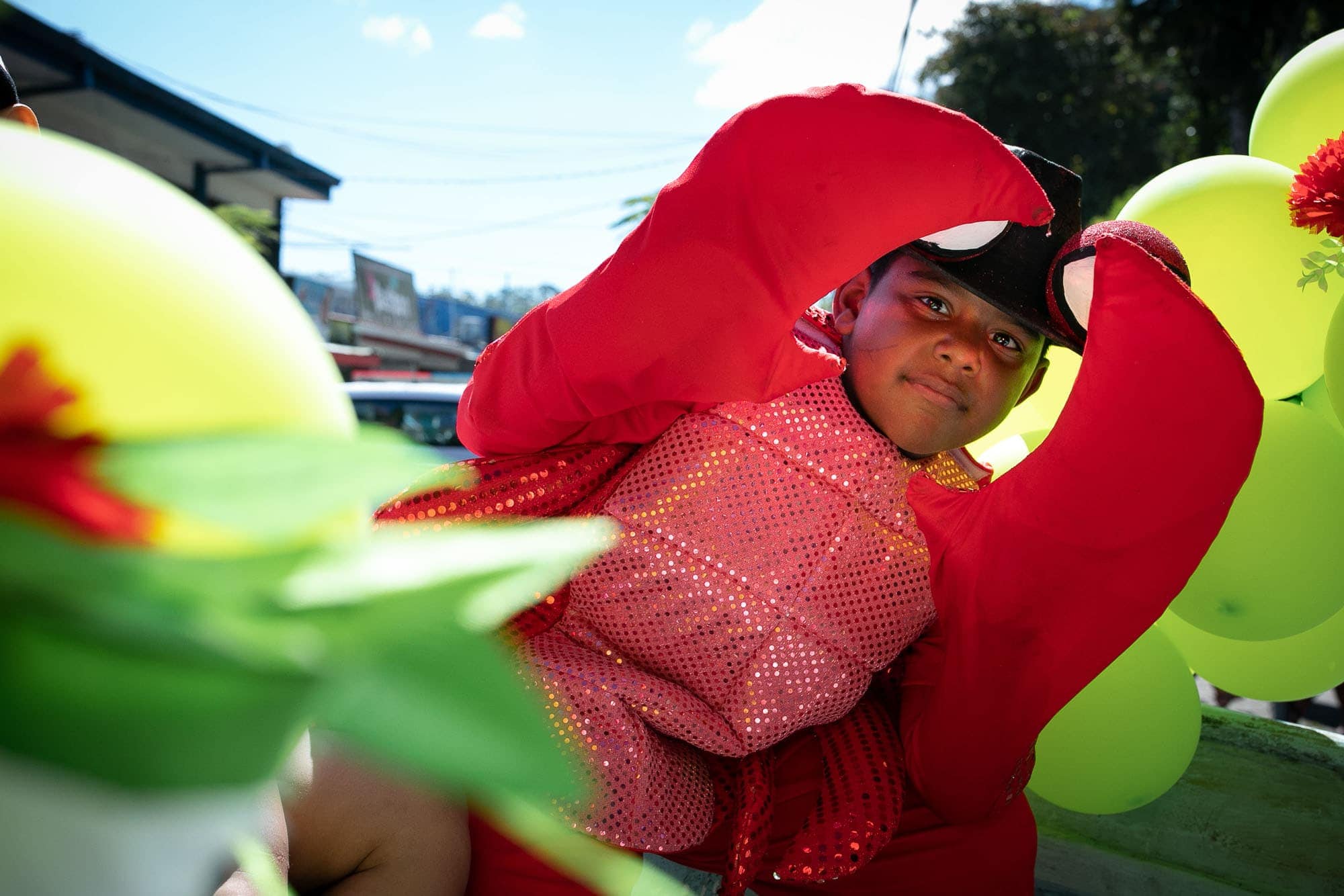Boy in a lobster costume for the independence day parade in Costa Rica