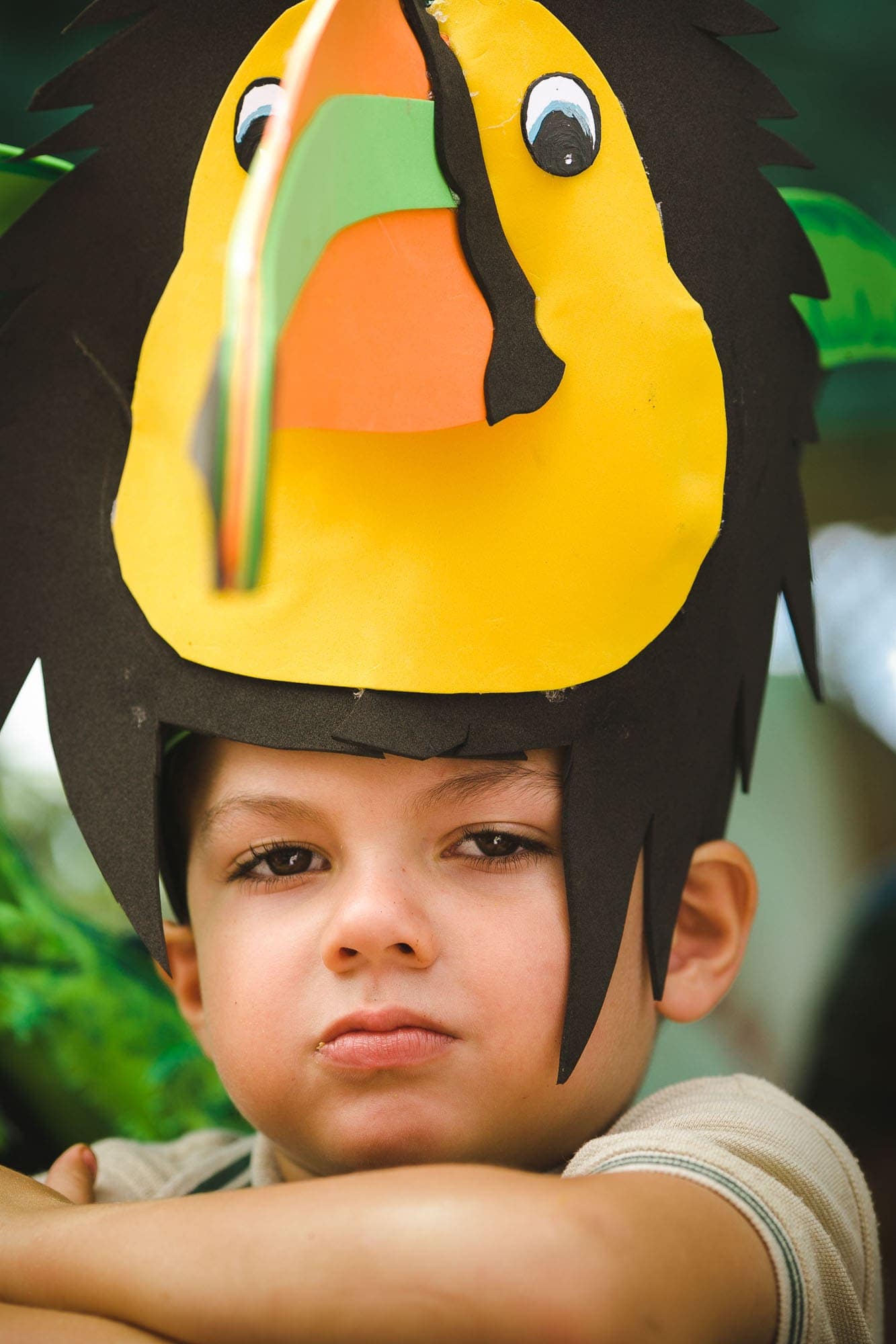 Boy wearing a toucan mask for independence day in Costa Rica