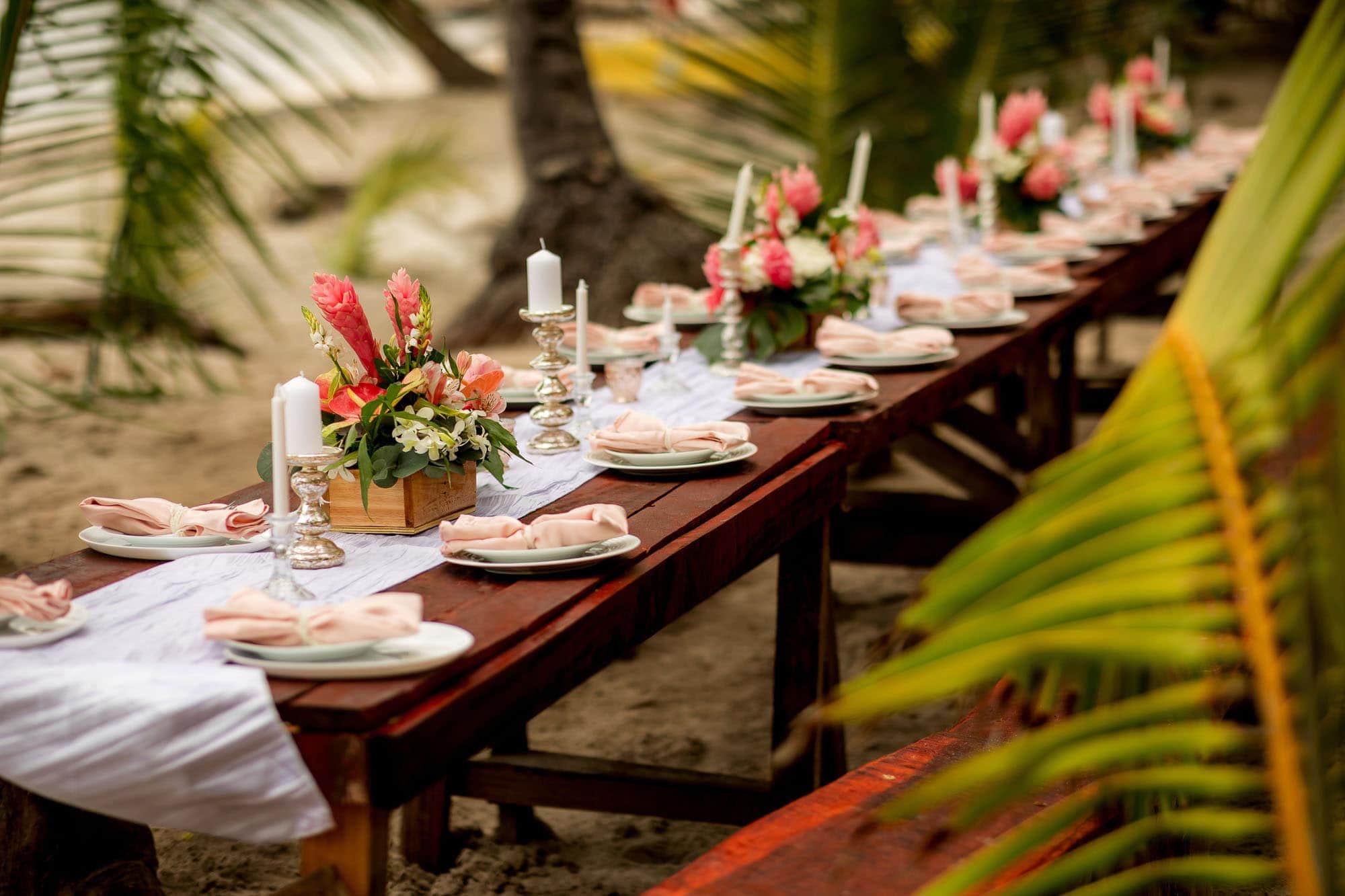 table set up for beach wedding