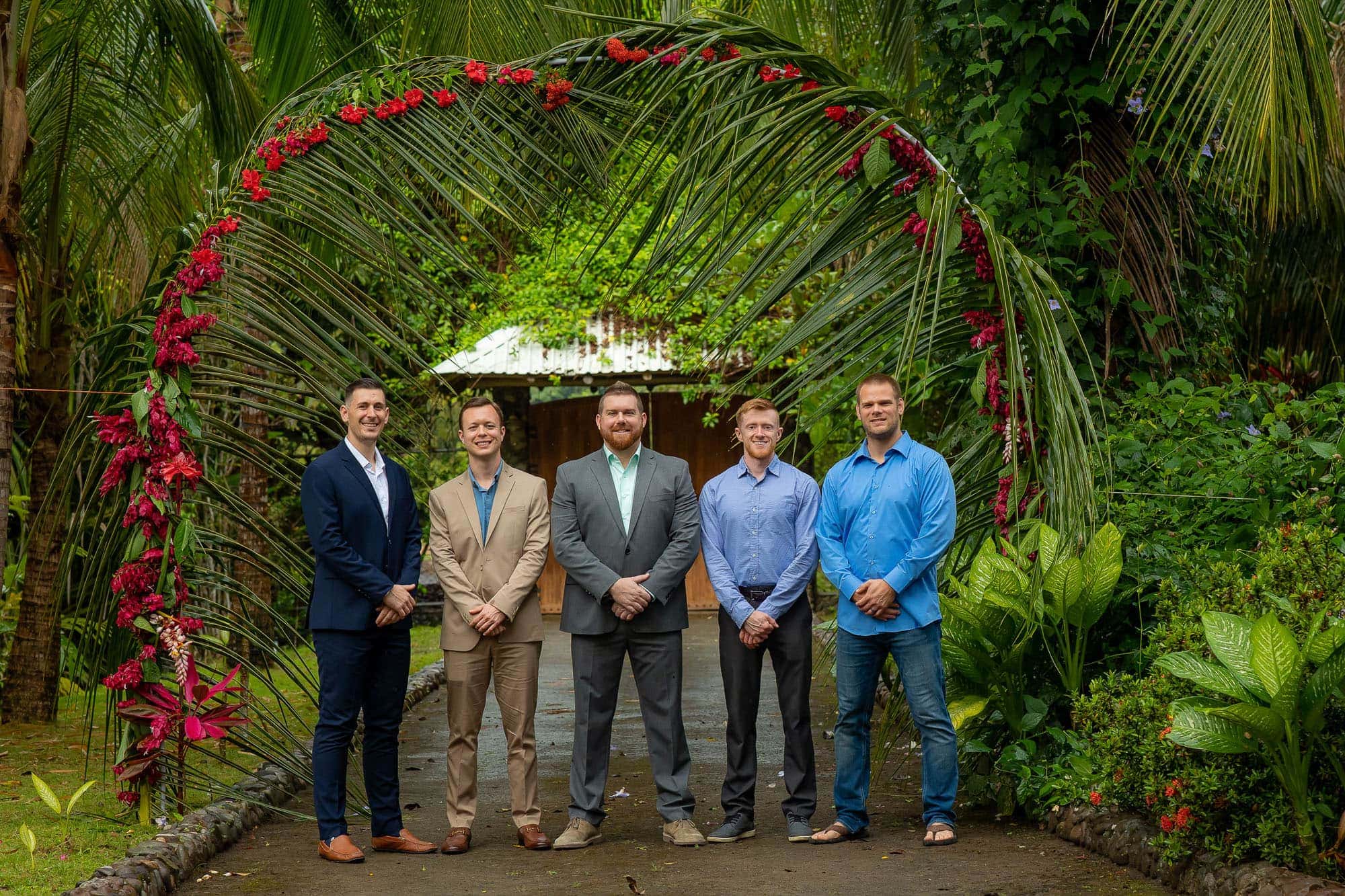 The groom and his groomsmen prepping for a Costa Rica jungle wedding