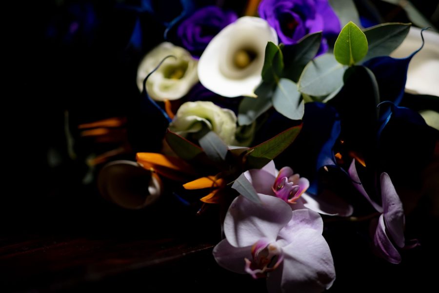 the bouquet photographed in semi-darkness