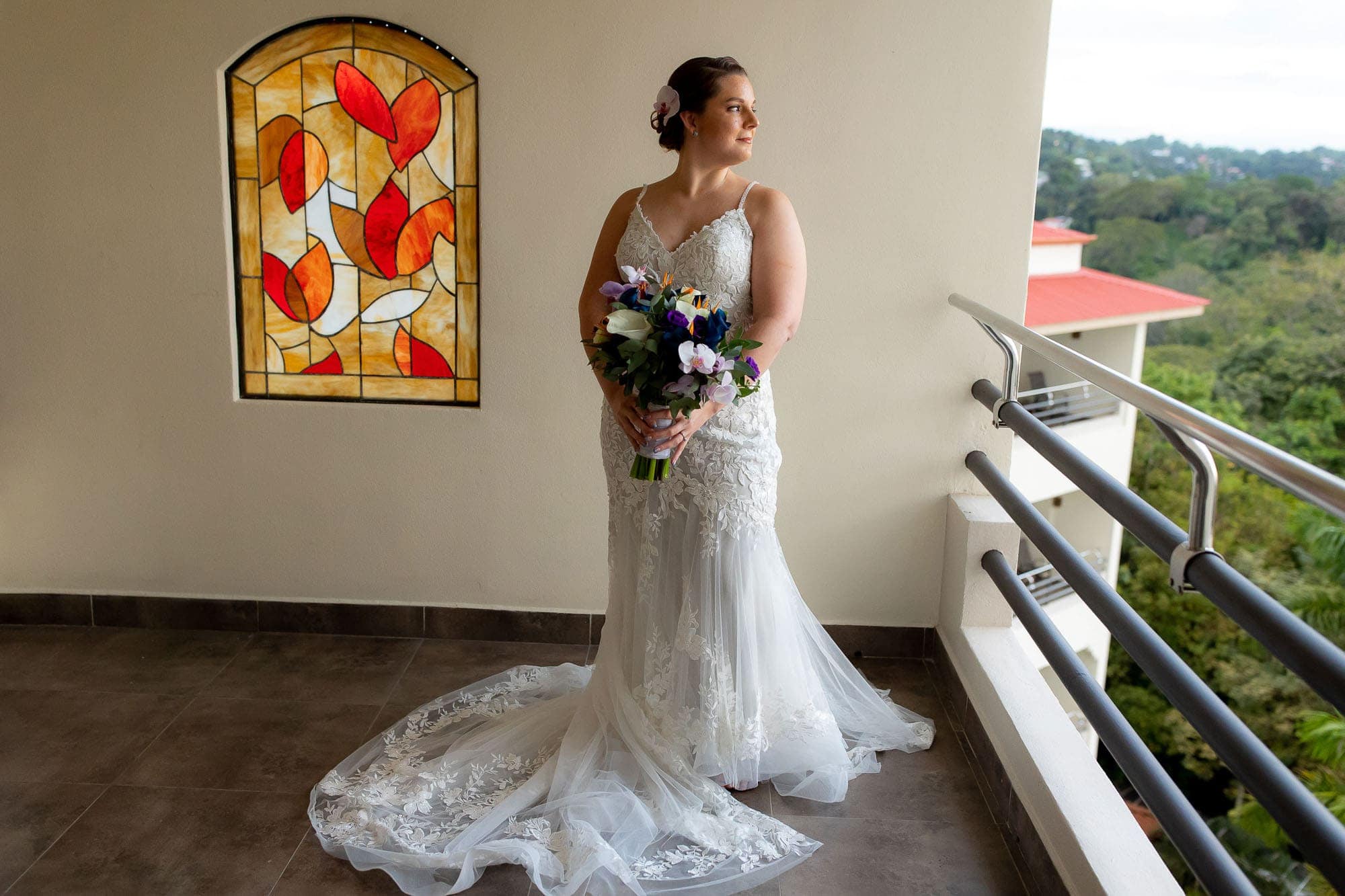 The bride ready for her elopement at Hotel Parador in Costa Rica