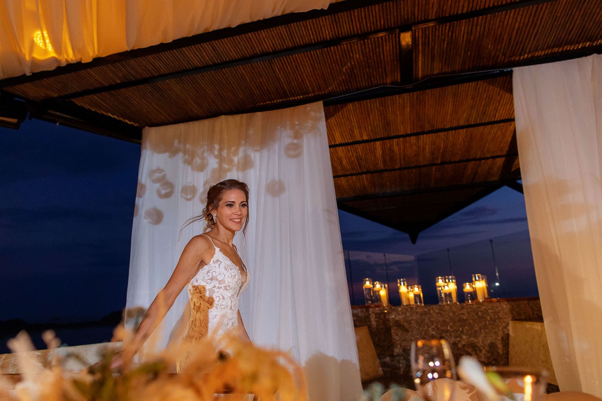 Bride at the reception in this luxury villa in costa rica