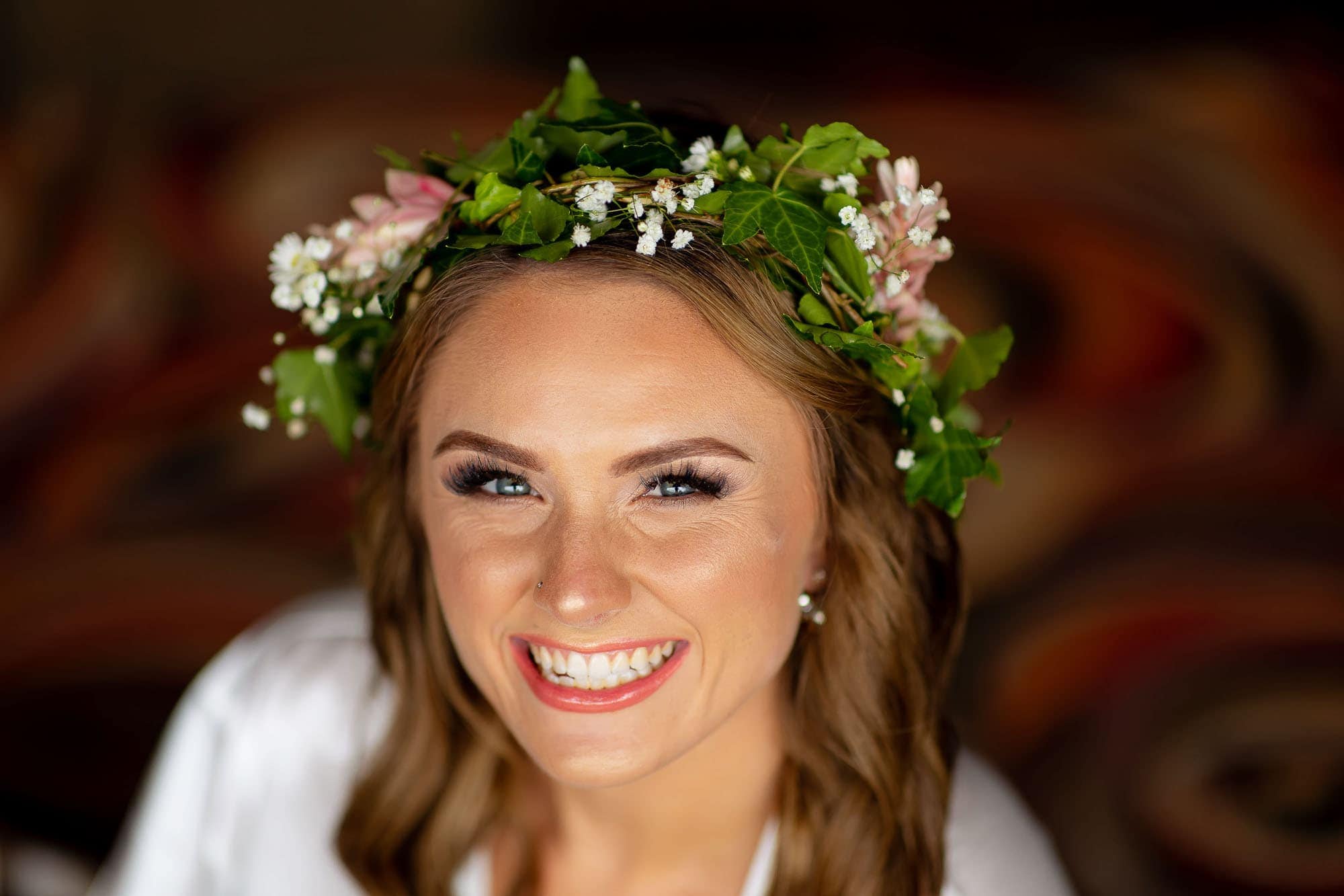 Close up of the bride's happy face