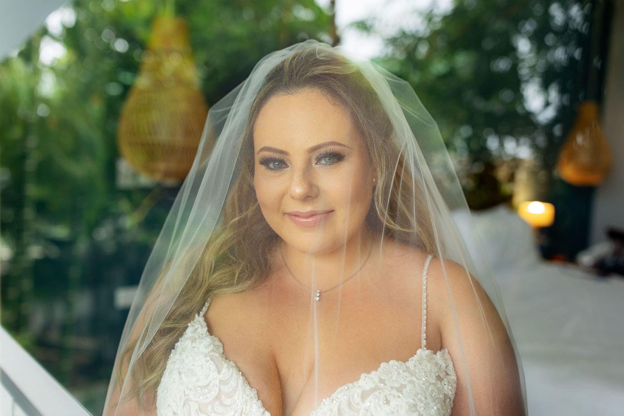 closeup of the bride