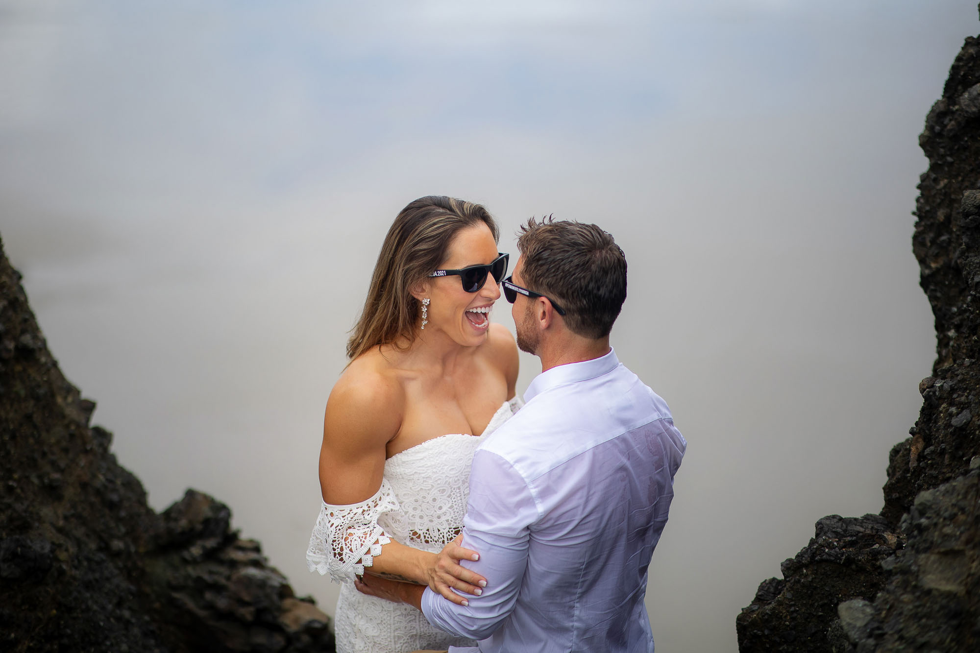 bride and groom on the beach after their Costa Rica wedding