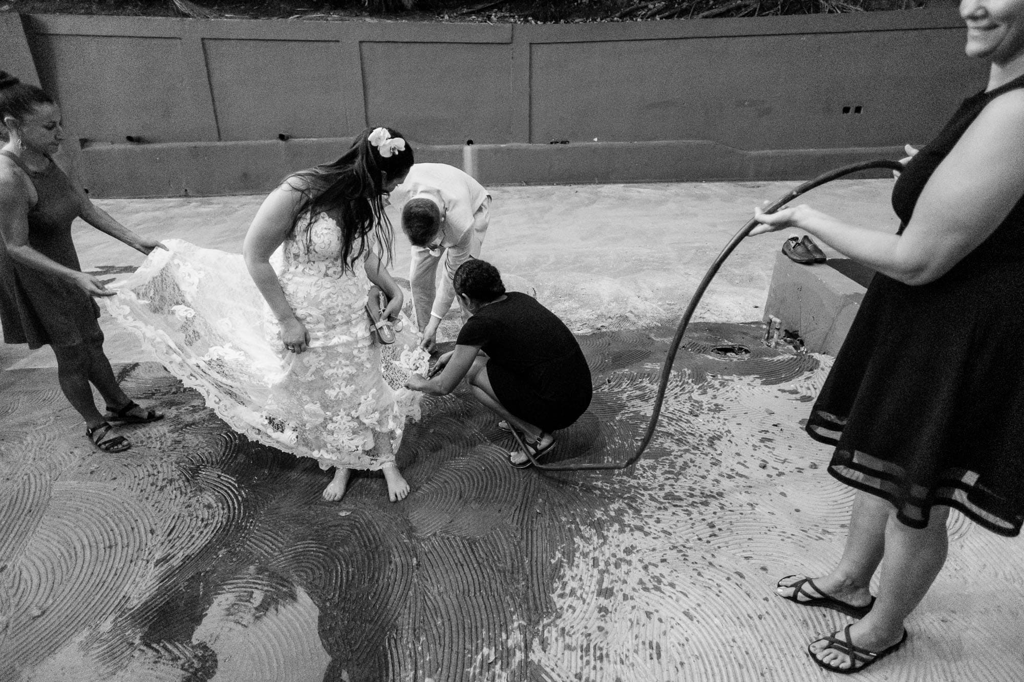 washing off the bride's dress