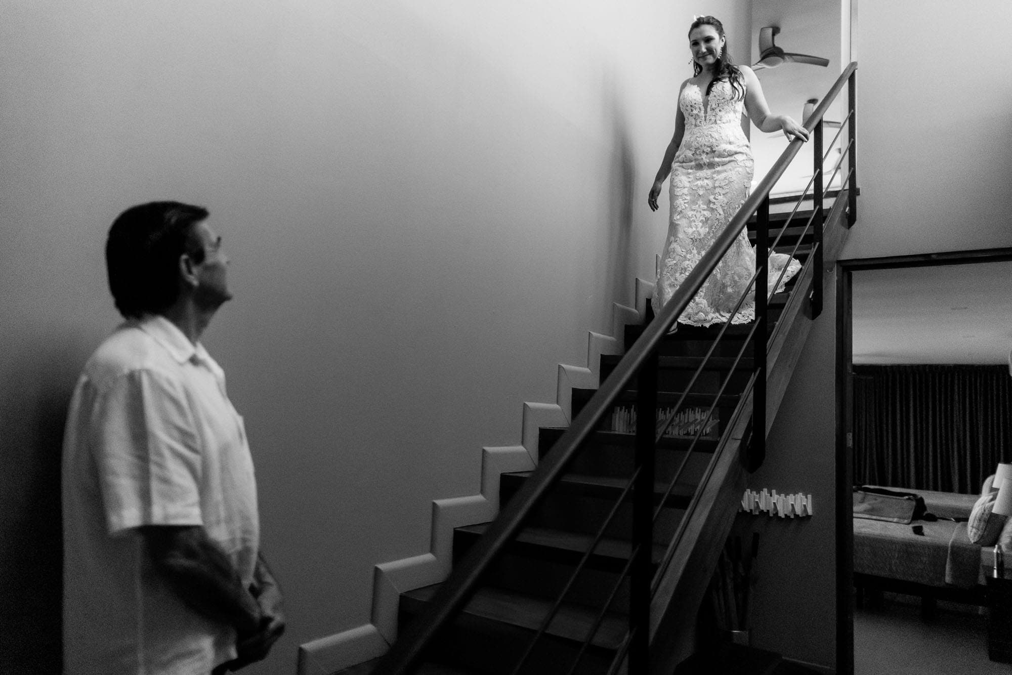 the bride coming down to meet her dad