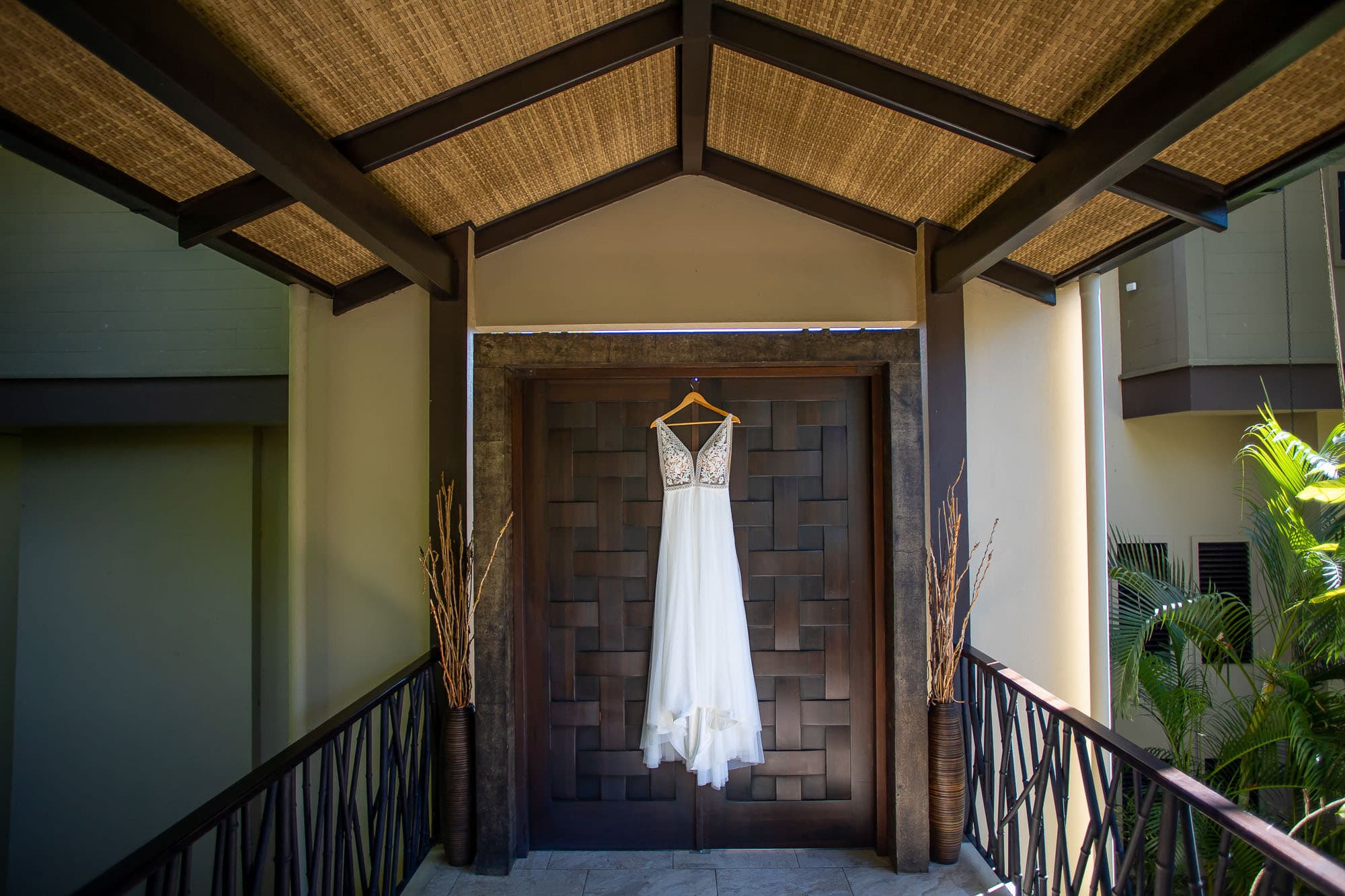 The bride's dress ready for her small wedding in costa rica