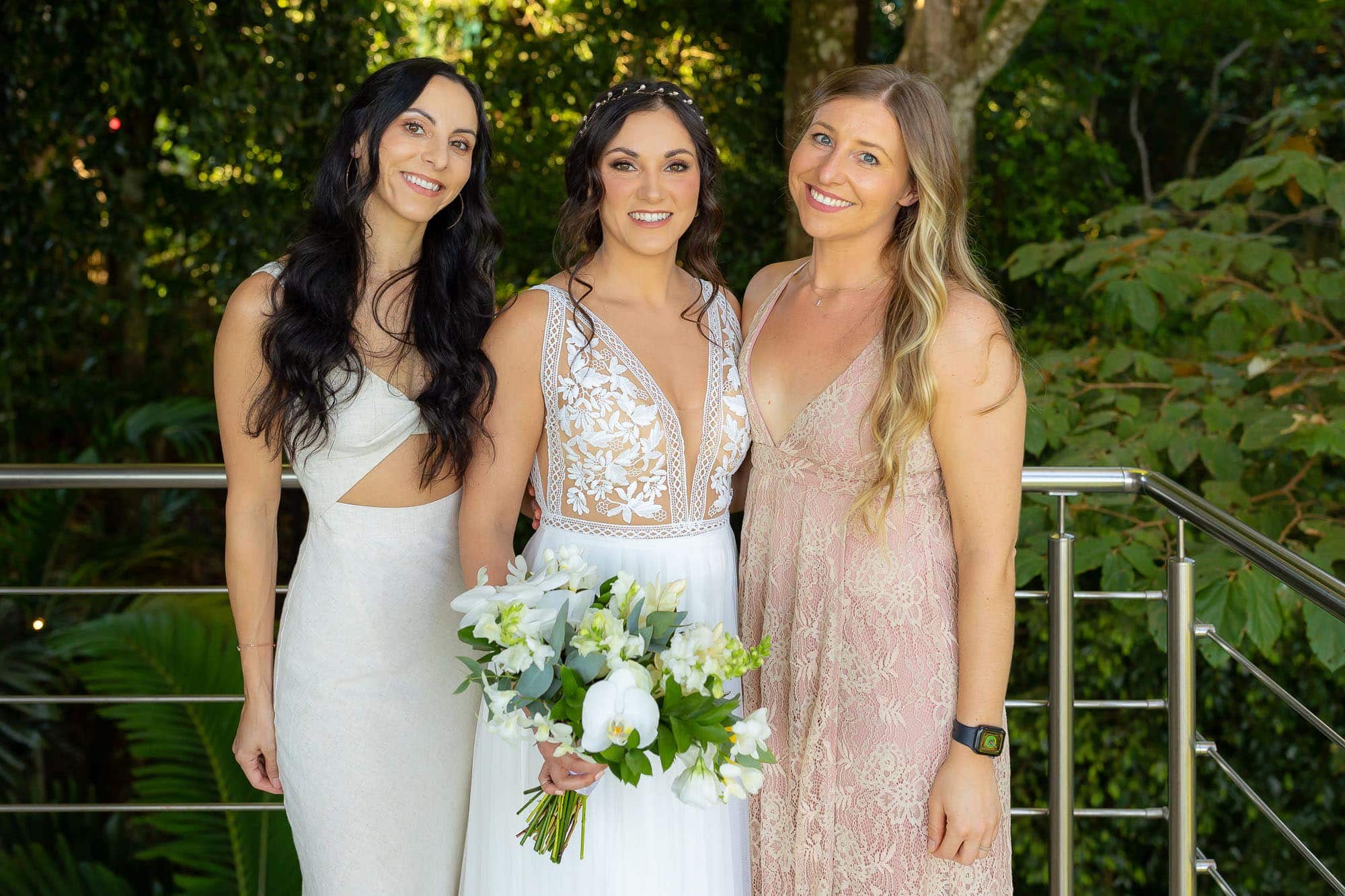 bride with girls before wedding