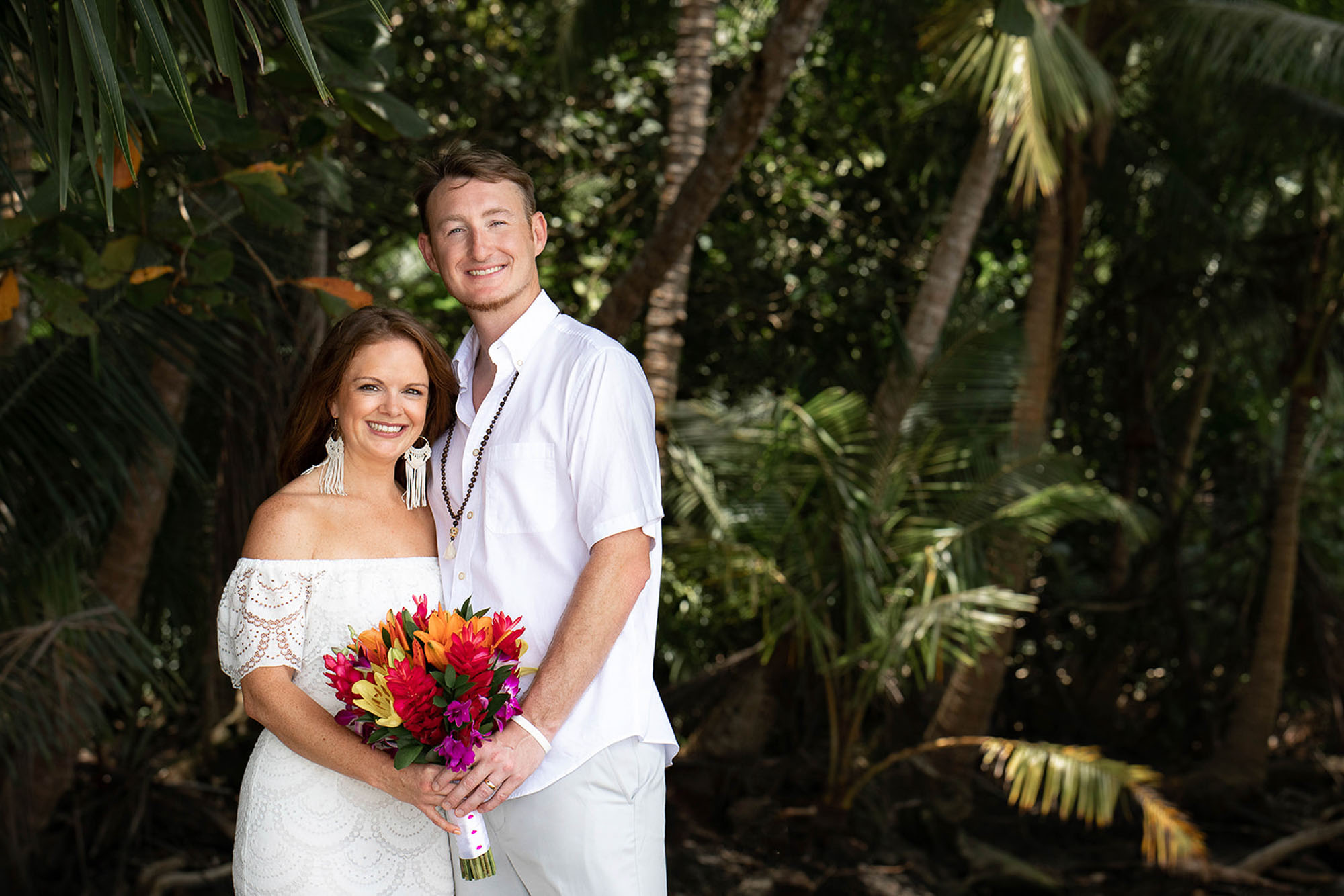 bride in groom in jungle