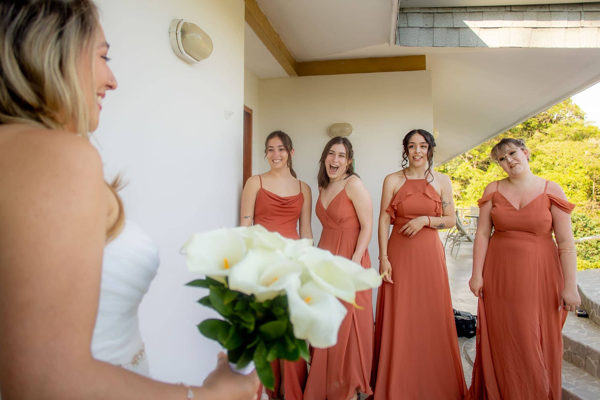 Bridesmaids' first look with the bride!