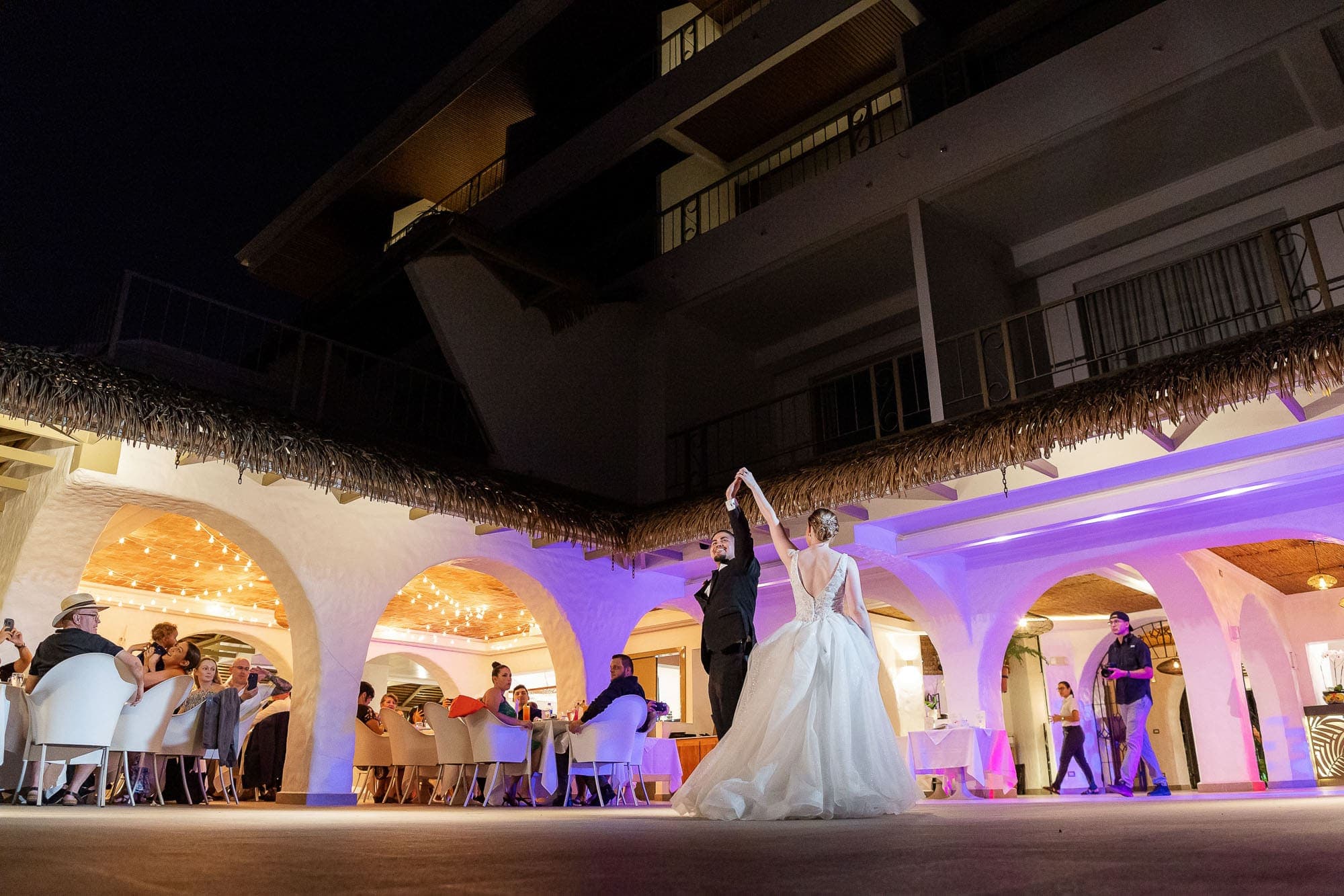 bride and groom dance at la mariposa hotel