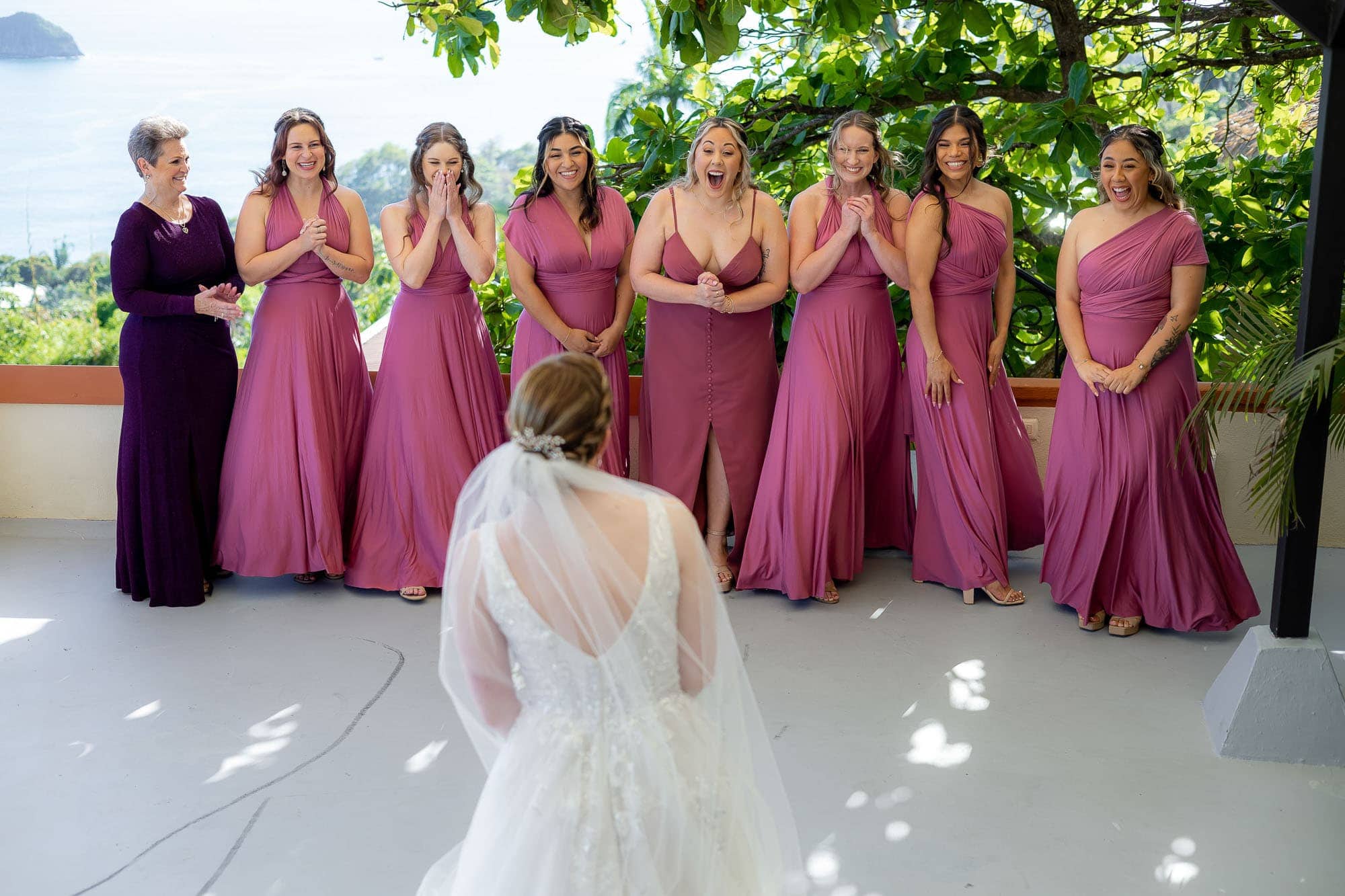 bridesmaids see the bride for the first time